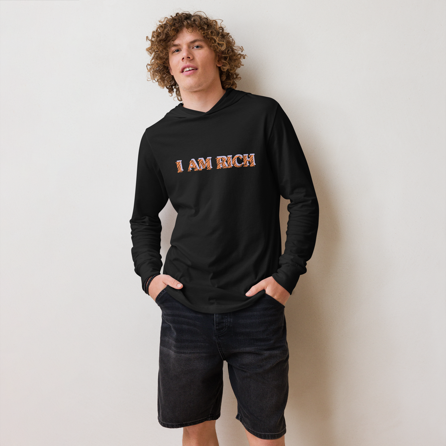 I AM RICH Hooded unisex long-sleeve tee