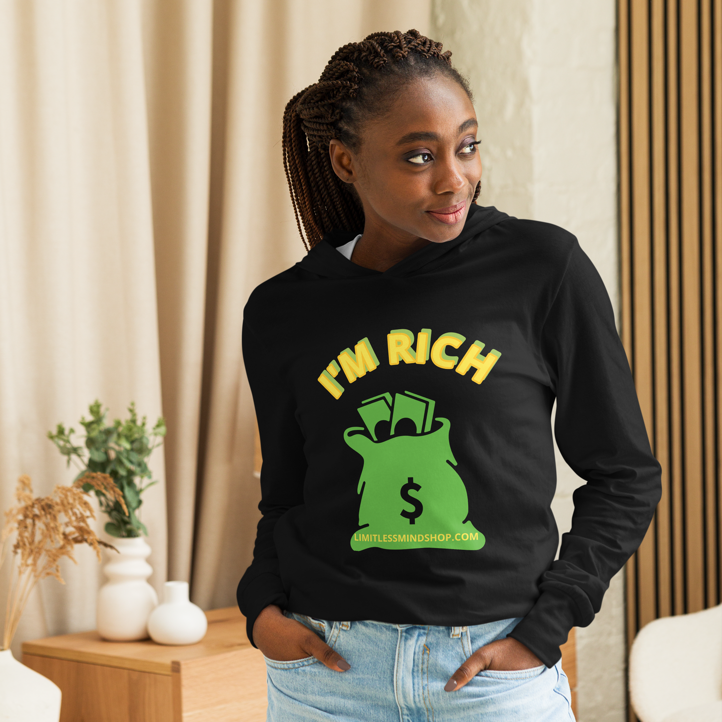 I'M RICH Unisex Luxury Hooded long-sleeve tee