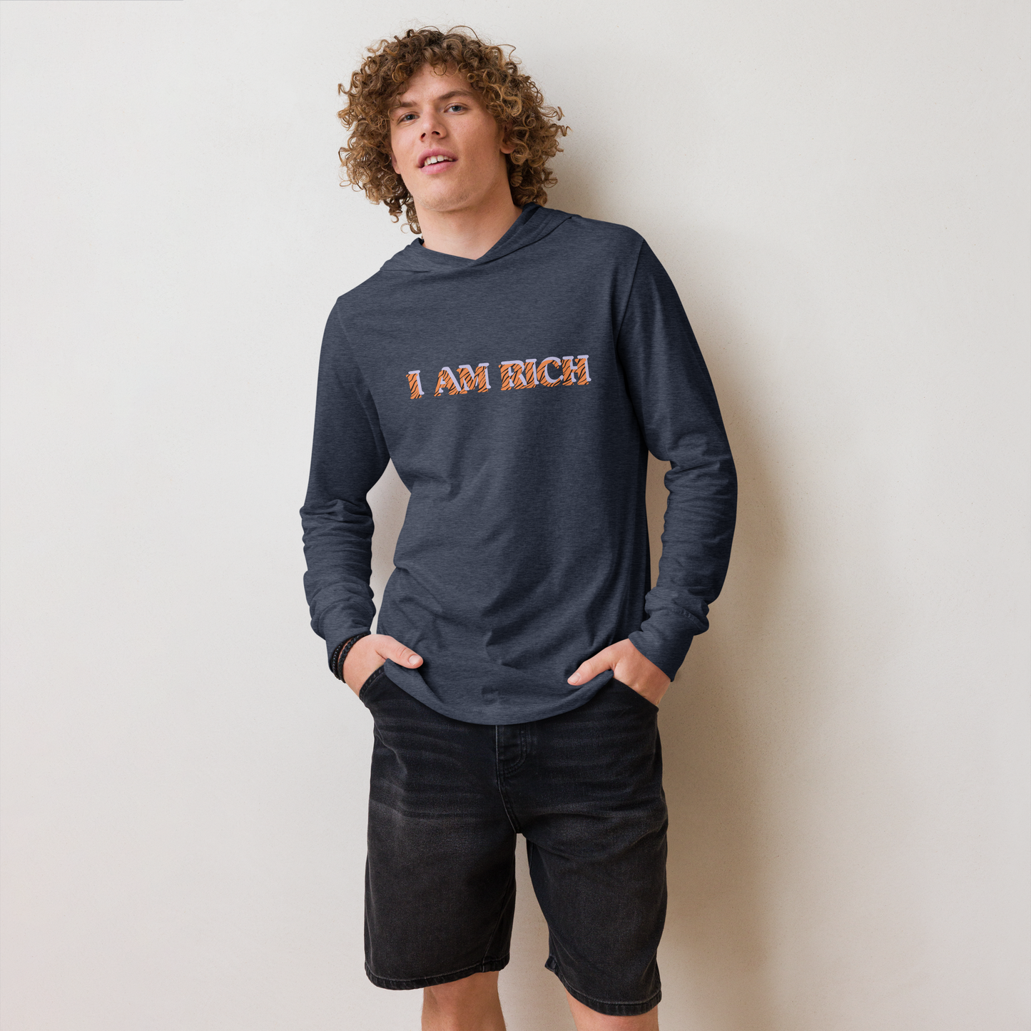 I AM RICH Hooded unisex long-sleeve tee