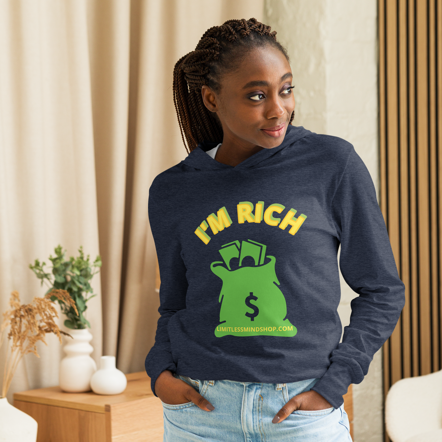 I'M RICH Unisex Luxury Hooded long-sleeve tee