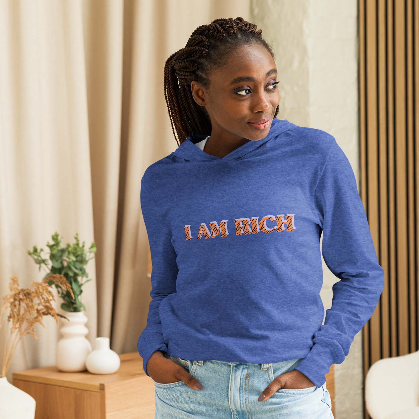 I AM RICH Hooded unisex long-sleeve tee